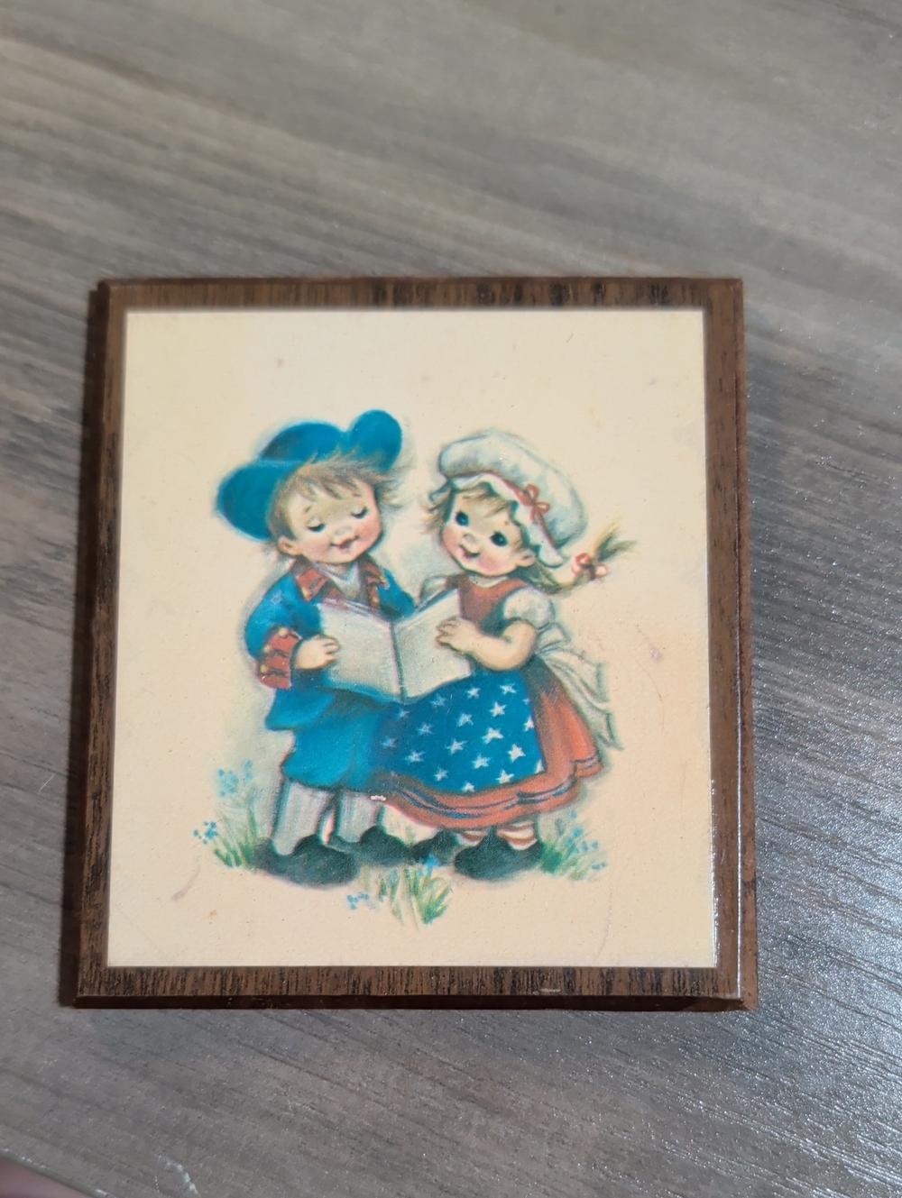 Vintage 60's MCM Decorative Wooden Wall Plaque Children Singing